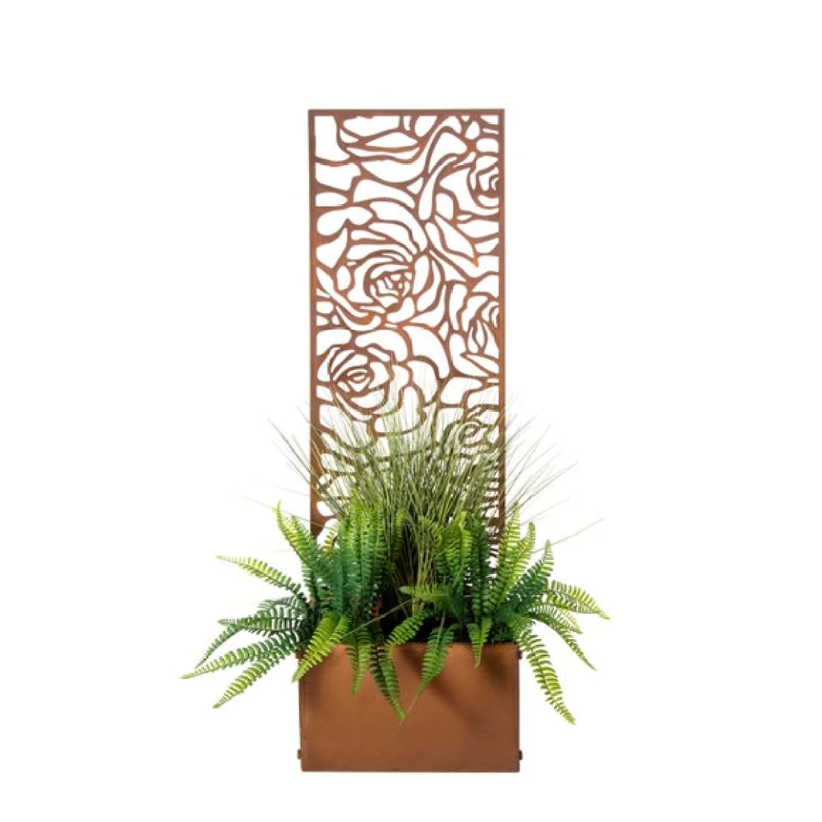 Patina Screen Planter with Rose Design – image 2
