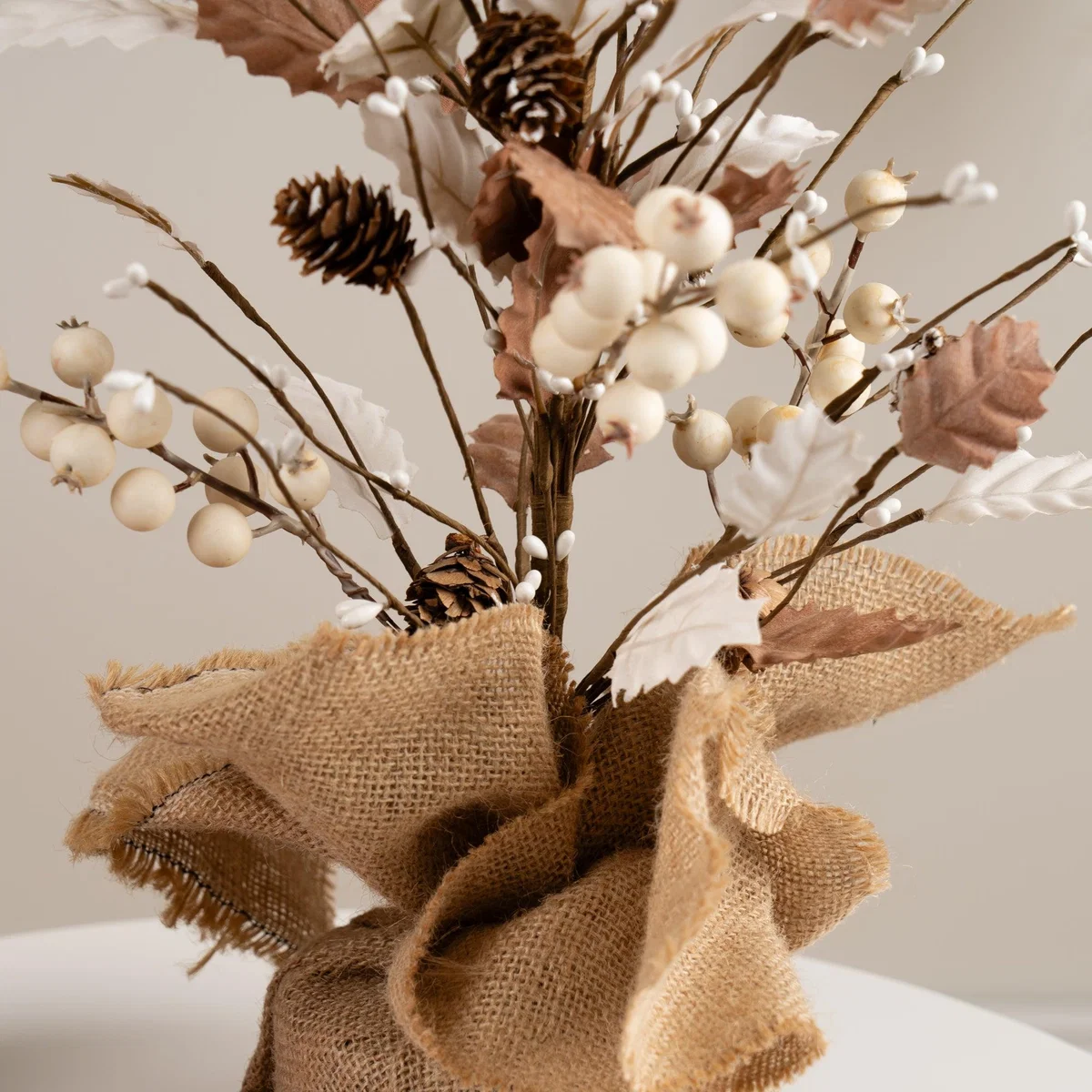 Artificial Holly Tree in Hessian Plant Pot Natural – image 2