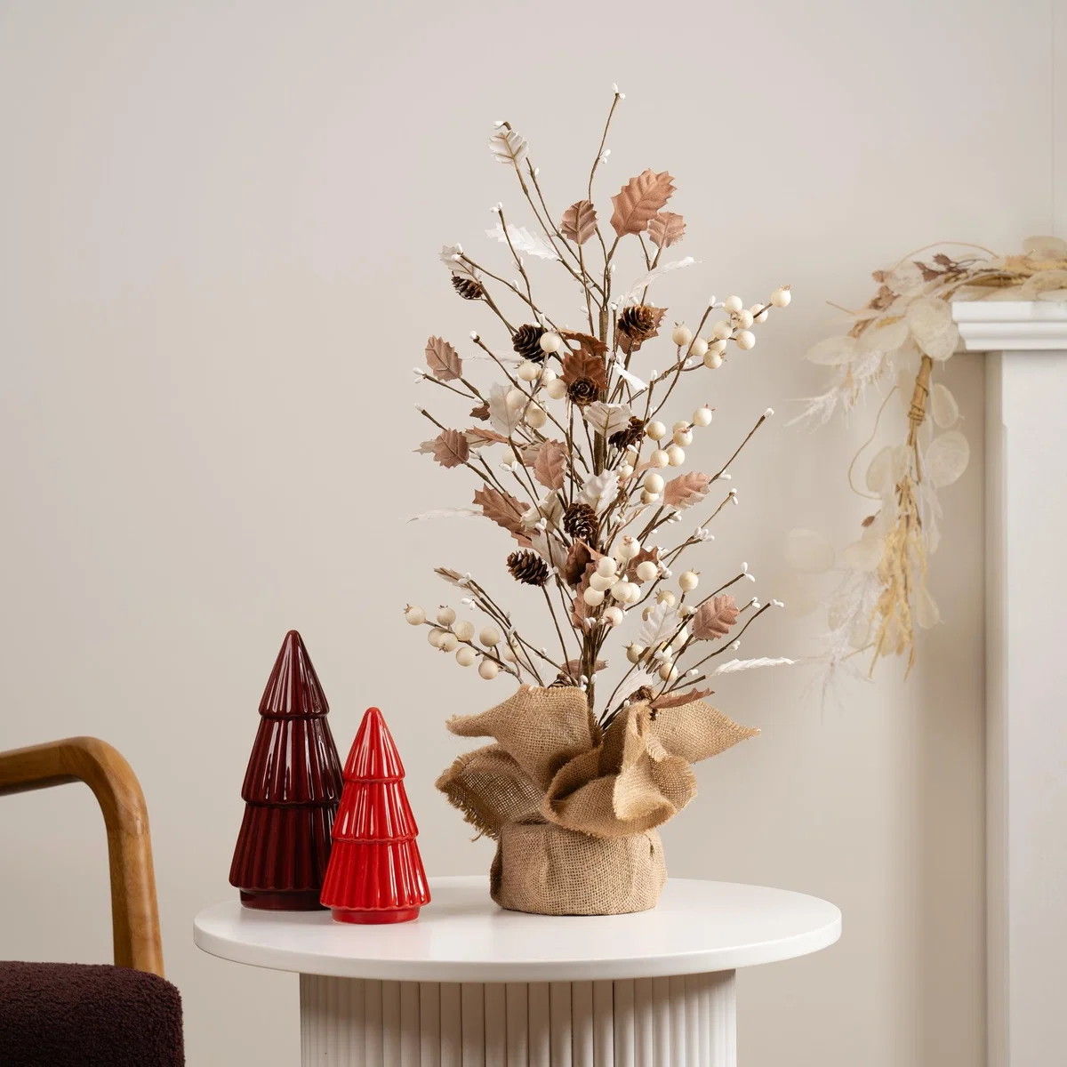 Artificial Holly Tree in Hessian Plant Pot Natural – image 1