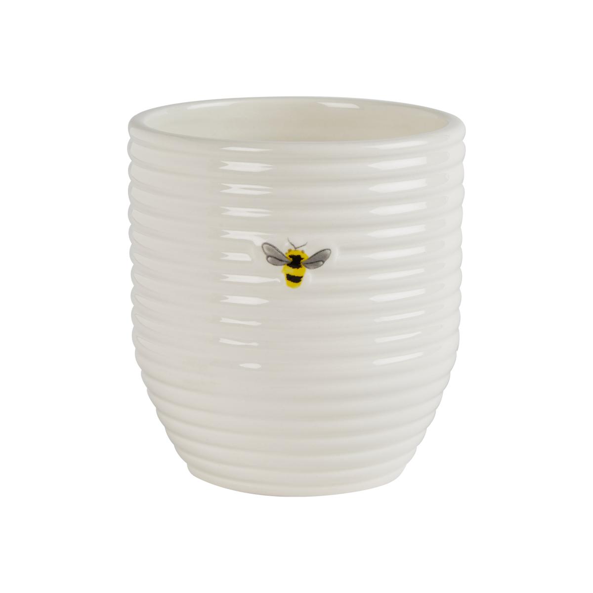 Small Bee 13cm Plant Pot White – image 1