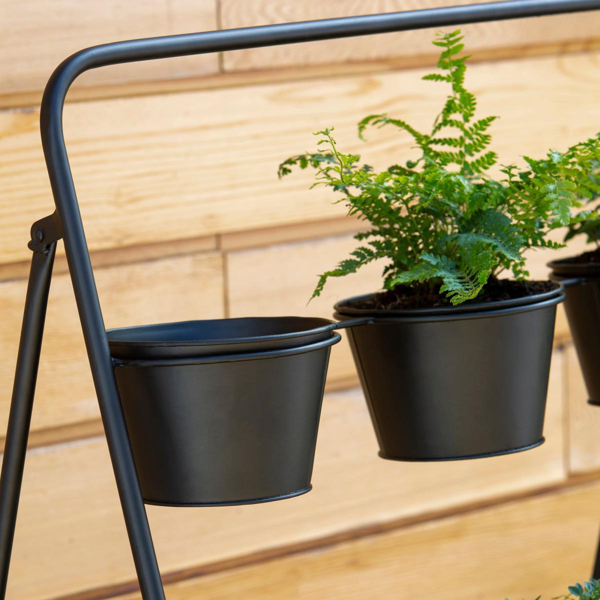 Elements Set of 9 Black Pots on Metal Stand Black – image 2