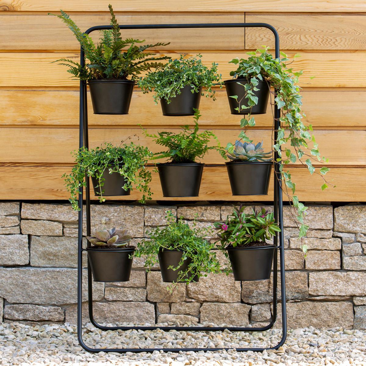 Elements Set of 9 Black Pots on Metal Stand Black – image 1