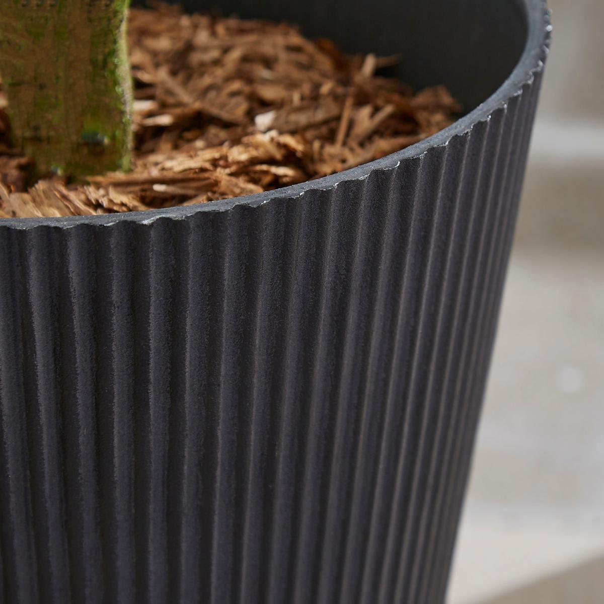 Black Vertical Rib Tapered Plastic Pot Black – image 2