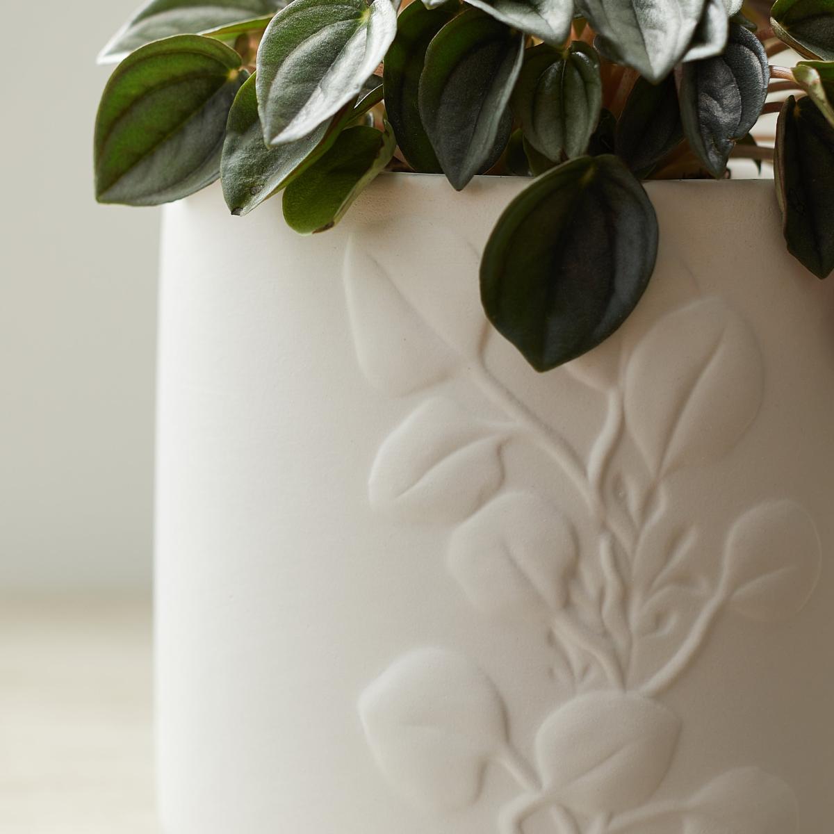 Eucalyptus Embossed Ceramic Plant Pot White – image 2