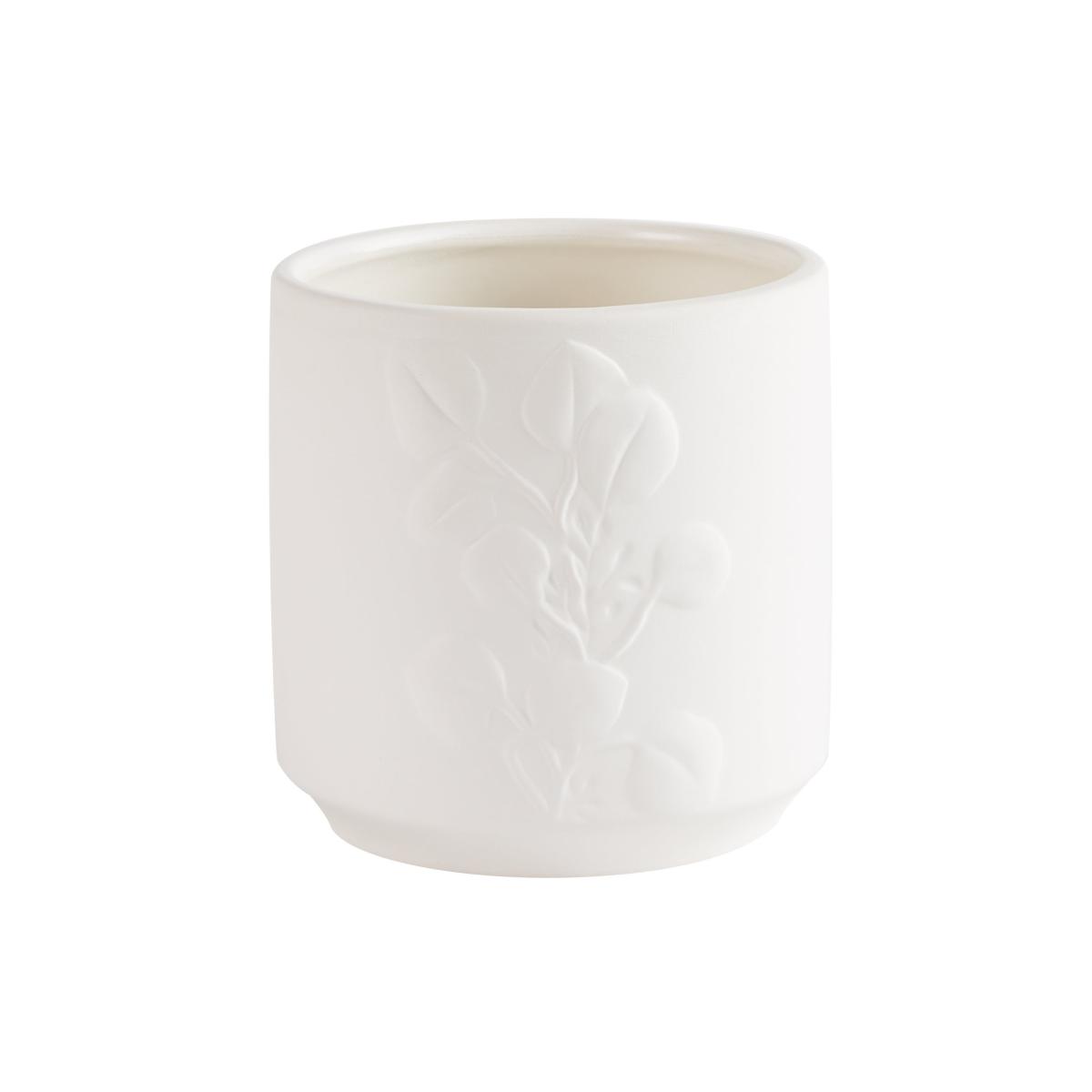 Eucalyptus Embossed Ceramic Plant Pot White – image 3