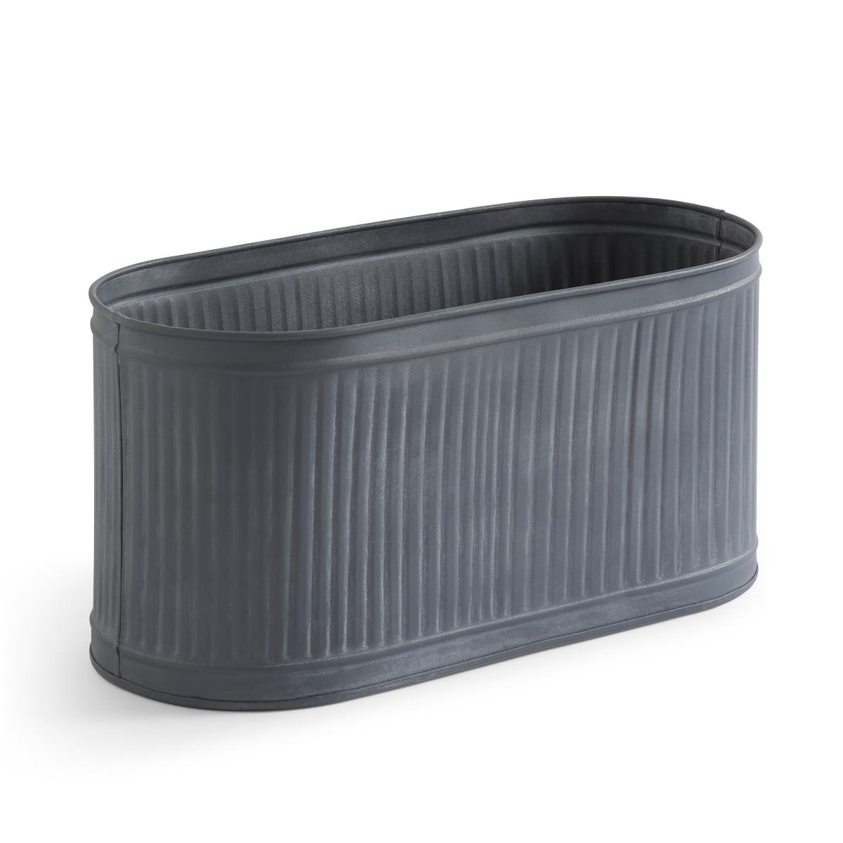 Oval Galvanised Plant Pot Grey – image 3