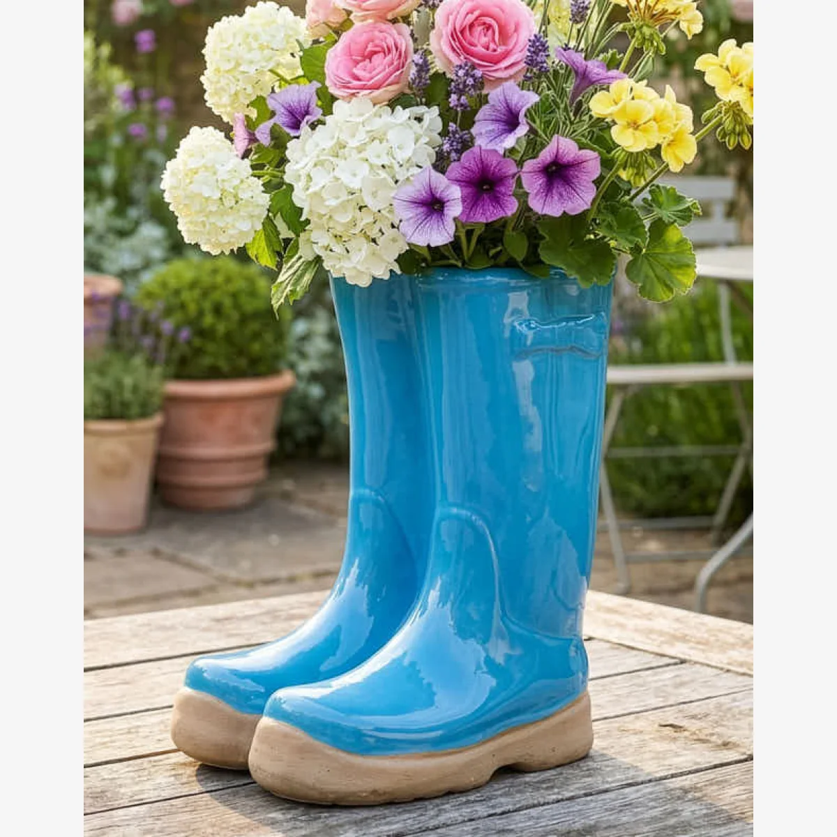 Large Bright Blue Welly Boot Planter – image 1