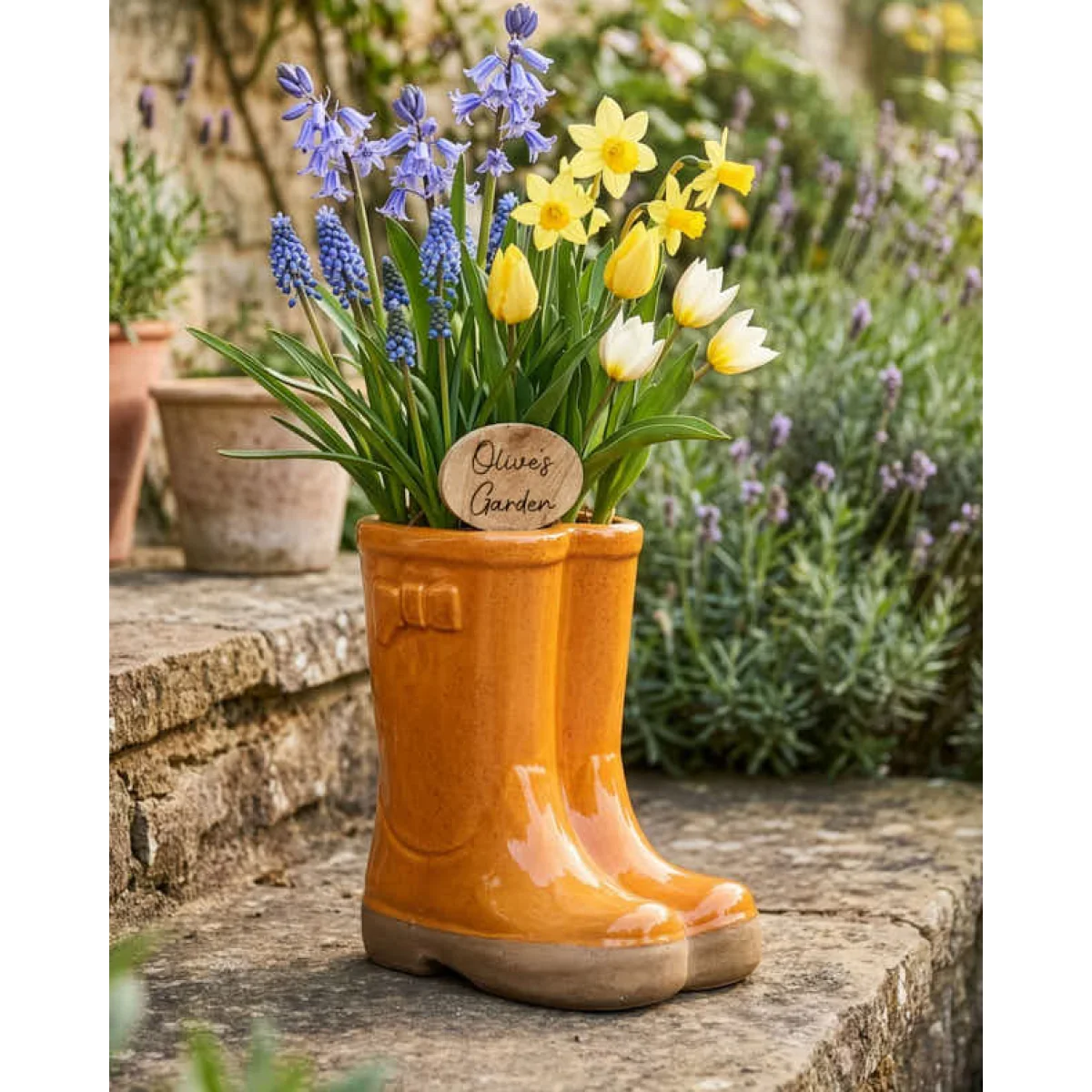 Orange Welly Boot Planter with Personalised Marker – image 2