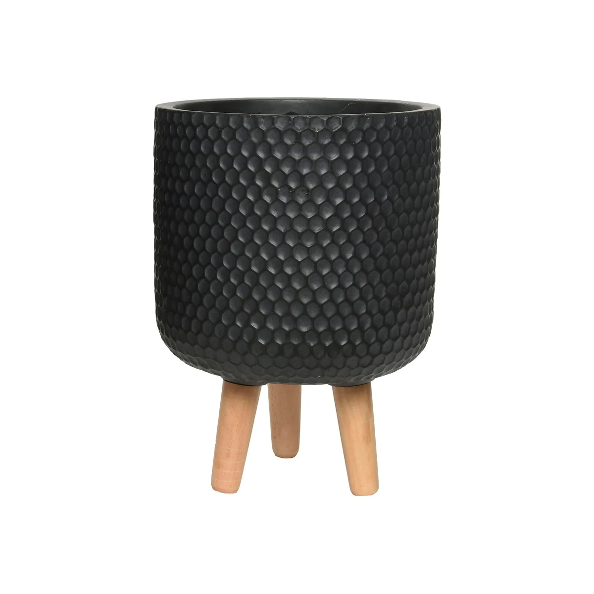 Zoe Fibre Clay Black Round Outdoor Planter on Legs - Small