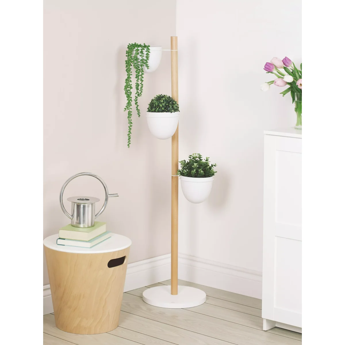 Umbra Floristand Trio Freestanding Beech Wood Planter, White/Natural – image 3
