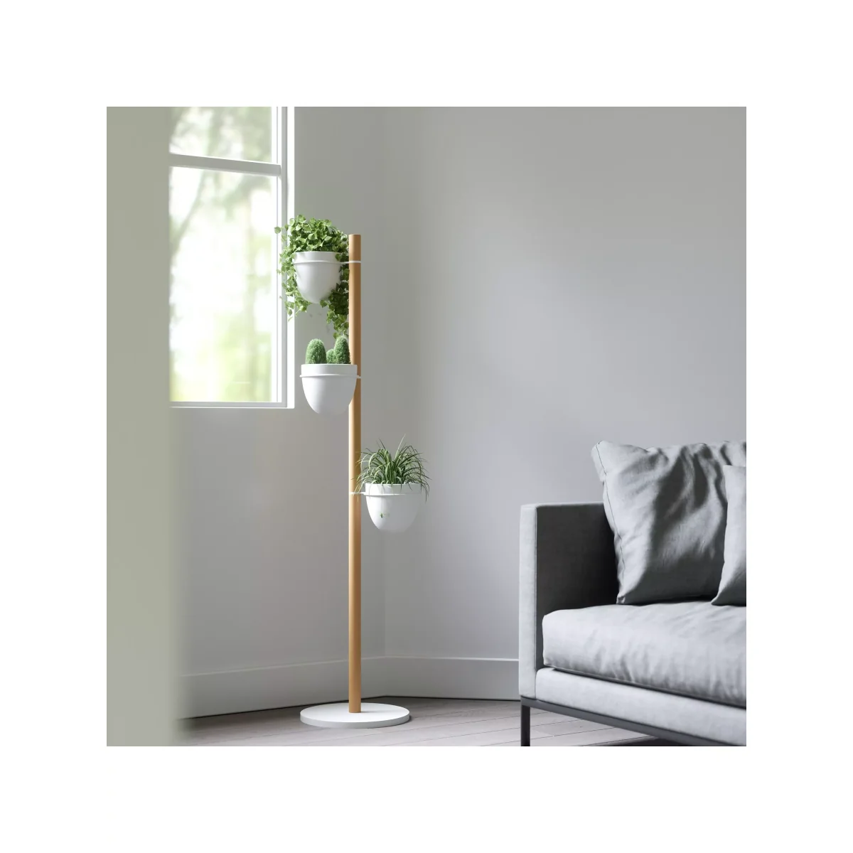 Umbra Floristand Trio Freestanding Beech Wood Planter, White/Natural – image 5