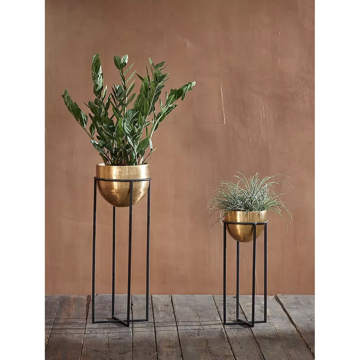 Nkuku Atsu Indoor Planter & Stand, Antique Brass – image 2