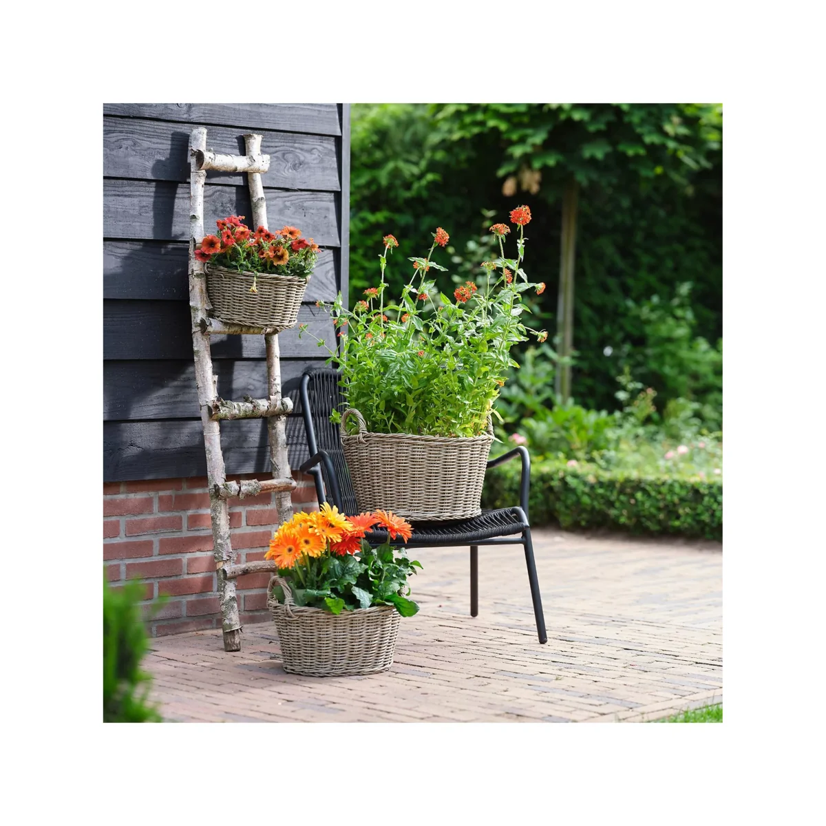 Ivyline Woven Rattan Outdoor Basket Planter – image 5
