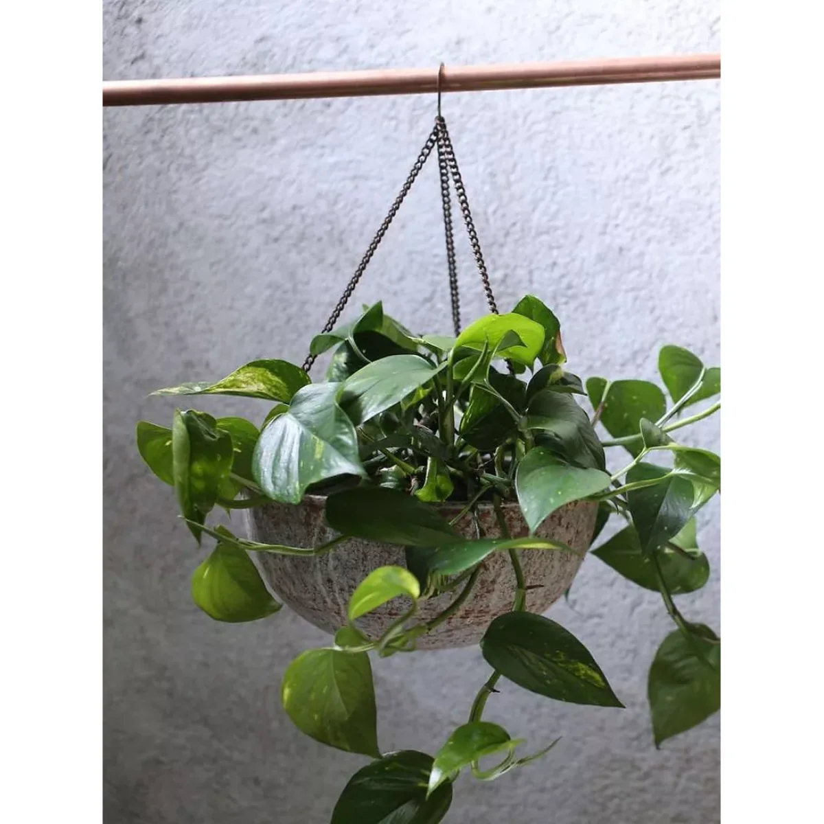 Nkuku Abari Round Outdoor Hanging Planter, Aged Zinc – image 2