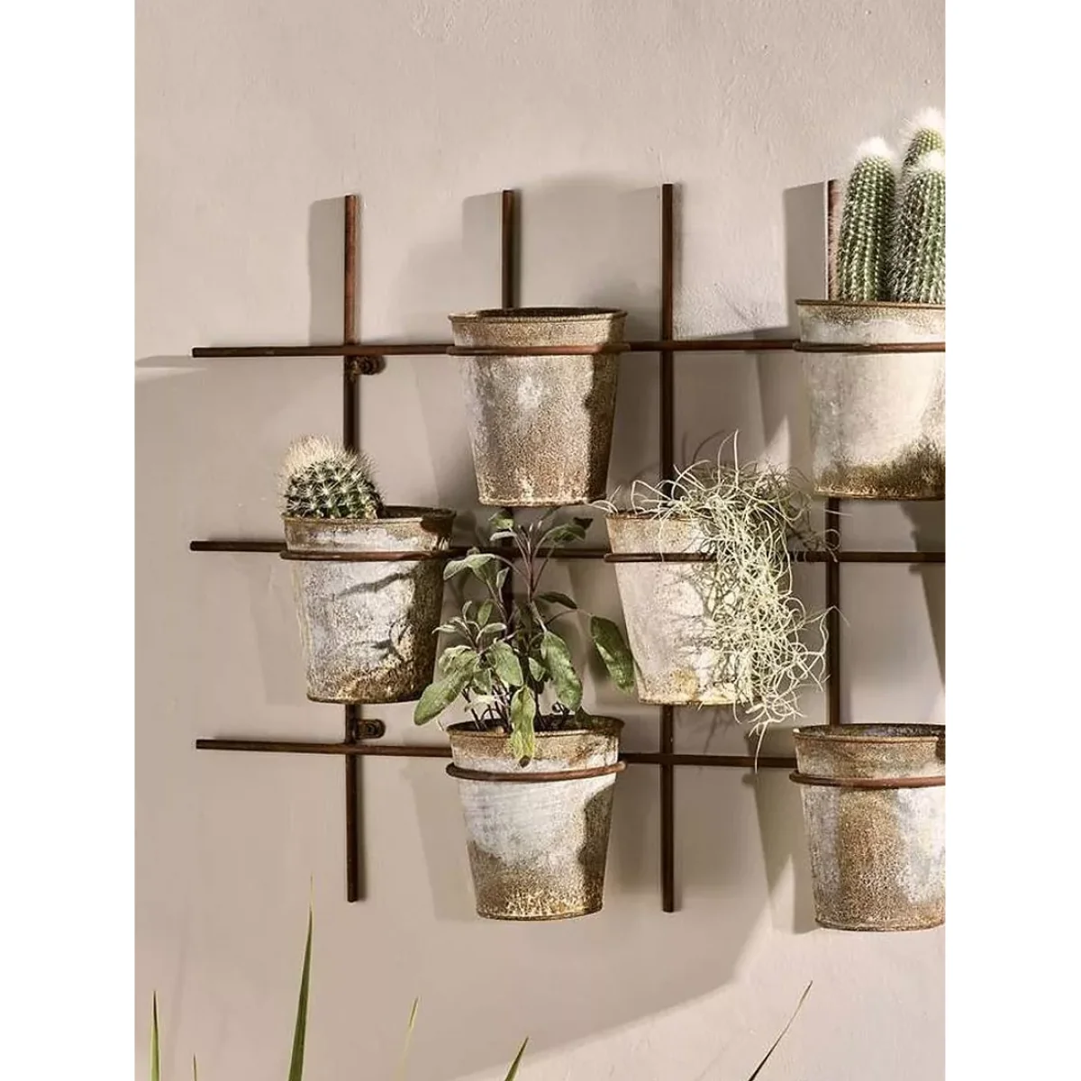 Nkuku Abari 7 Pot Outdoor Wall-Mounted Planter, Aged Zinc – image 2