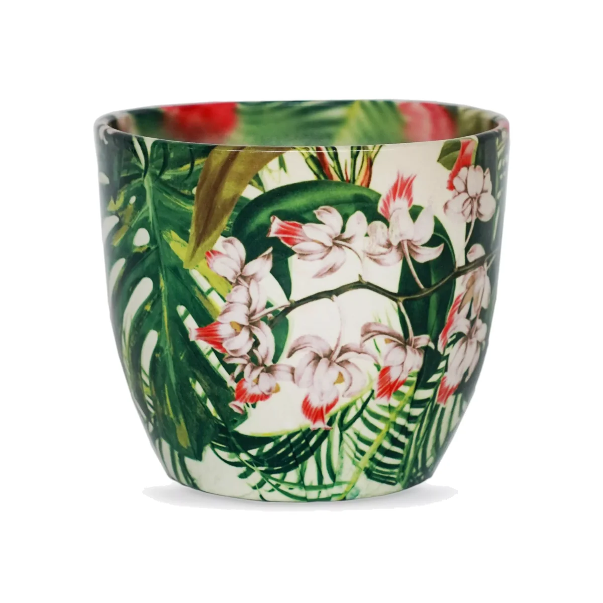 Ivyline Monza Tropical Floral Indoor Ceramic Planter, 17cm, Green/Multi – image 1