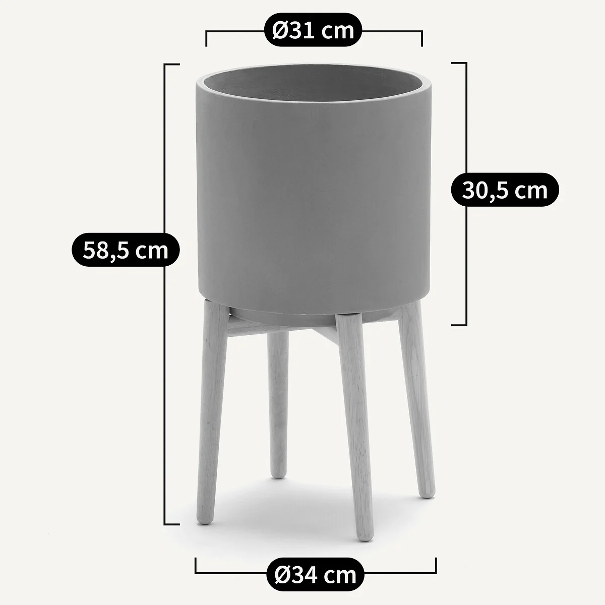 Florian Plant Pot On Wooden Feet, H58.5cm – image 5