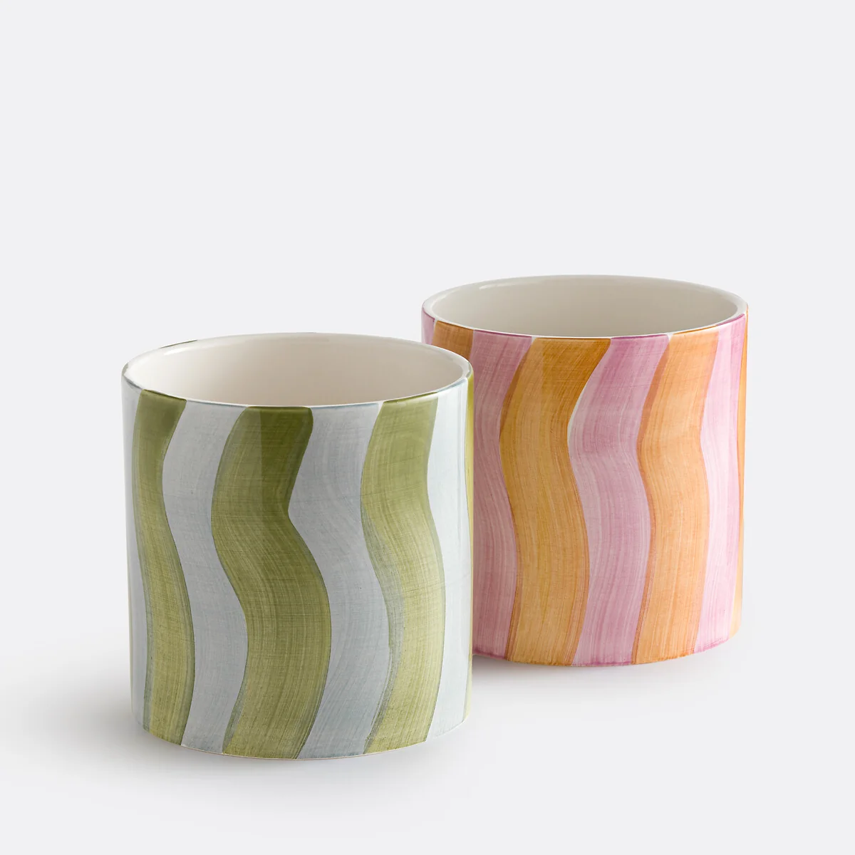 Touma Striped Glazed Ceramic Plant Pot Holder Diameter 14cm – image 4