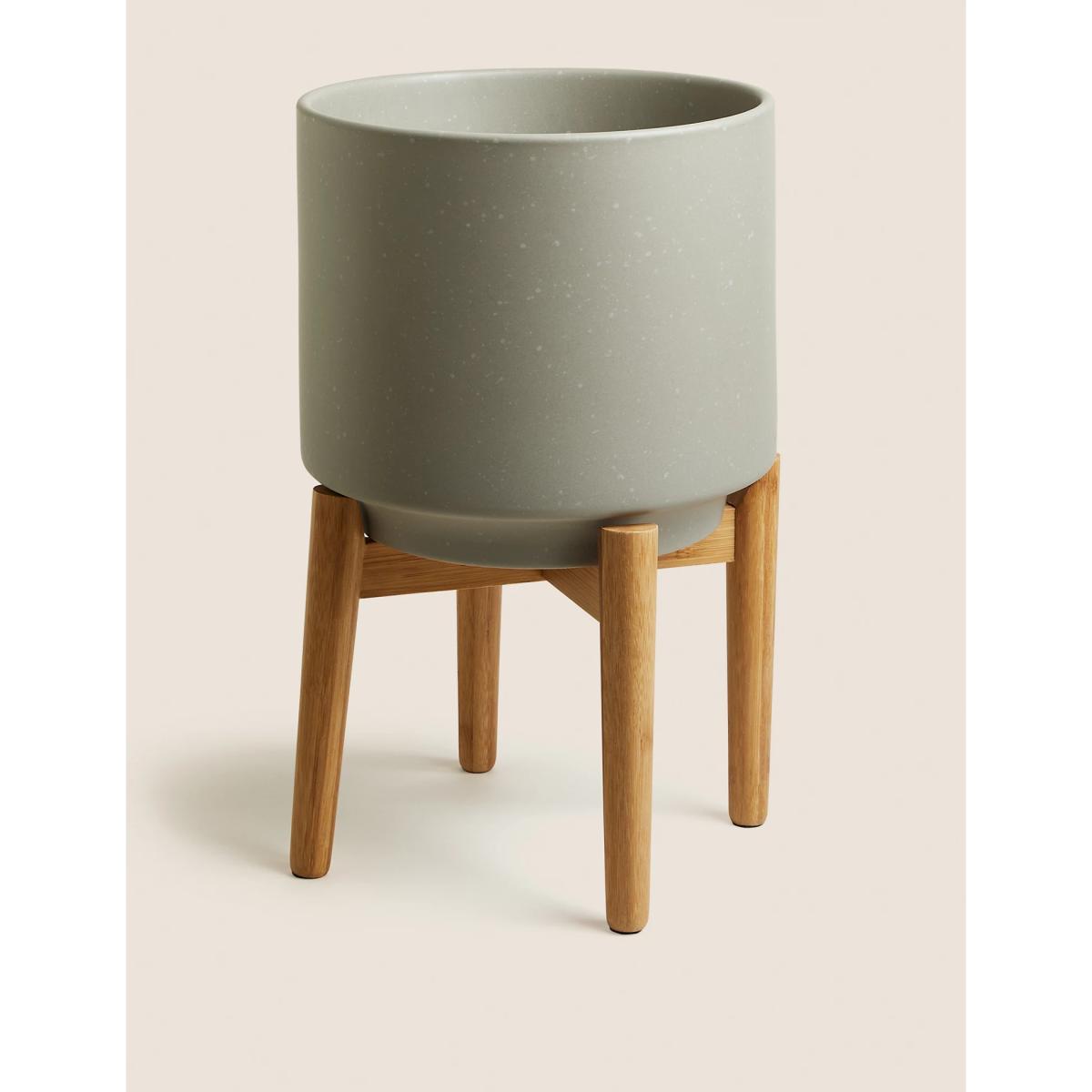 M&S Large Ceramic Planter with Stand - Grey, Grey – image 2