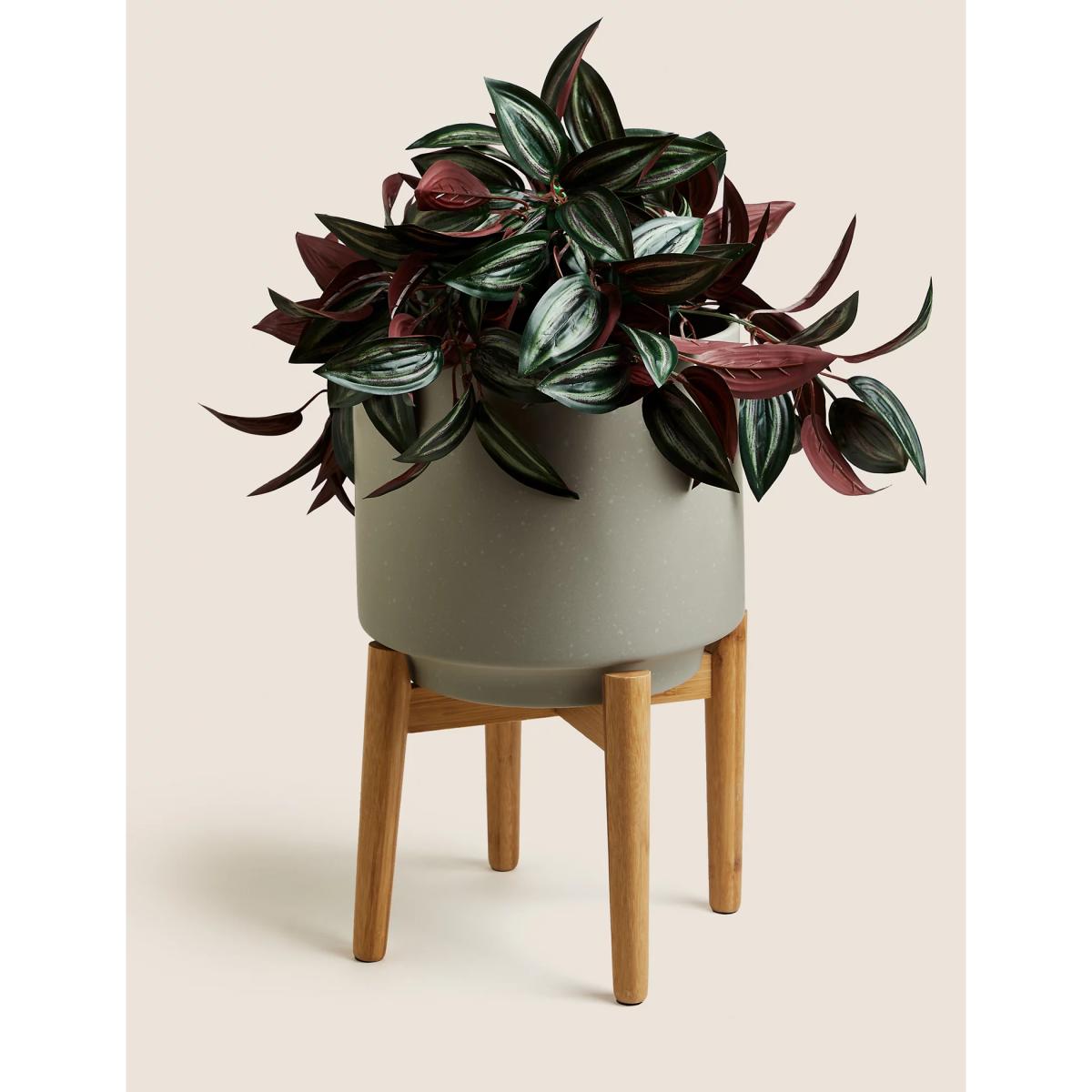 M&S Large Ceramic Planter with Stand - Grey, Grey – image 3