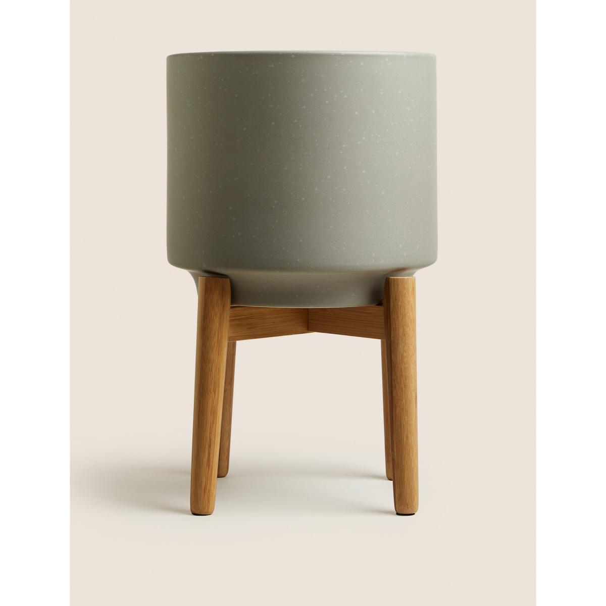 M&S Large Ceramic Planter with Stand - Grey, Grey – image 1