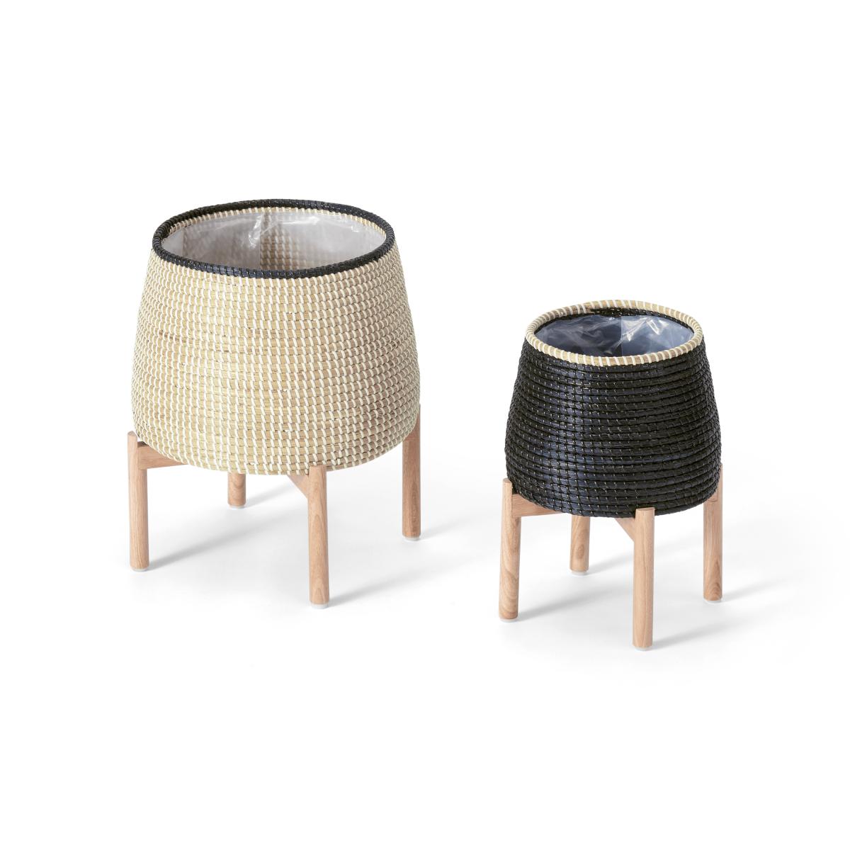Melle Set of 2 Seagrass Planter Stands, Natural & Black – image 3