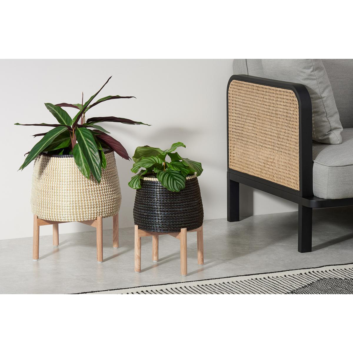 Melle Set of 2 Seagrass Planter Stands, Natural & Black – image 4