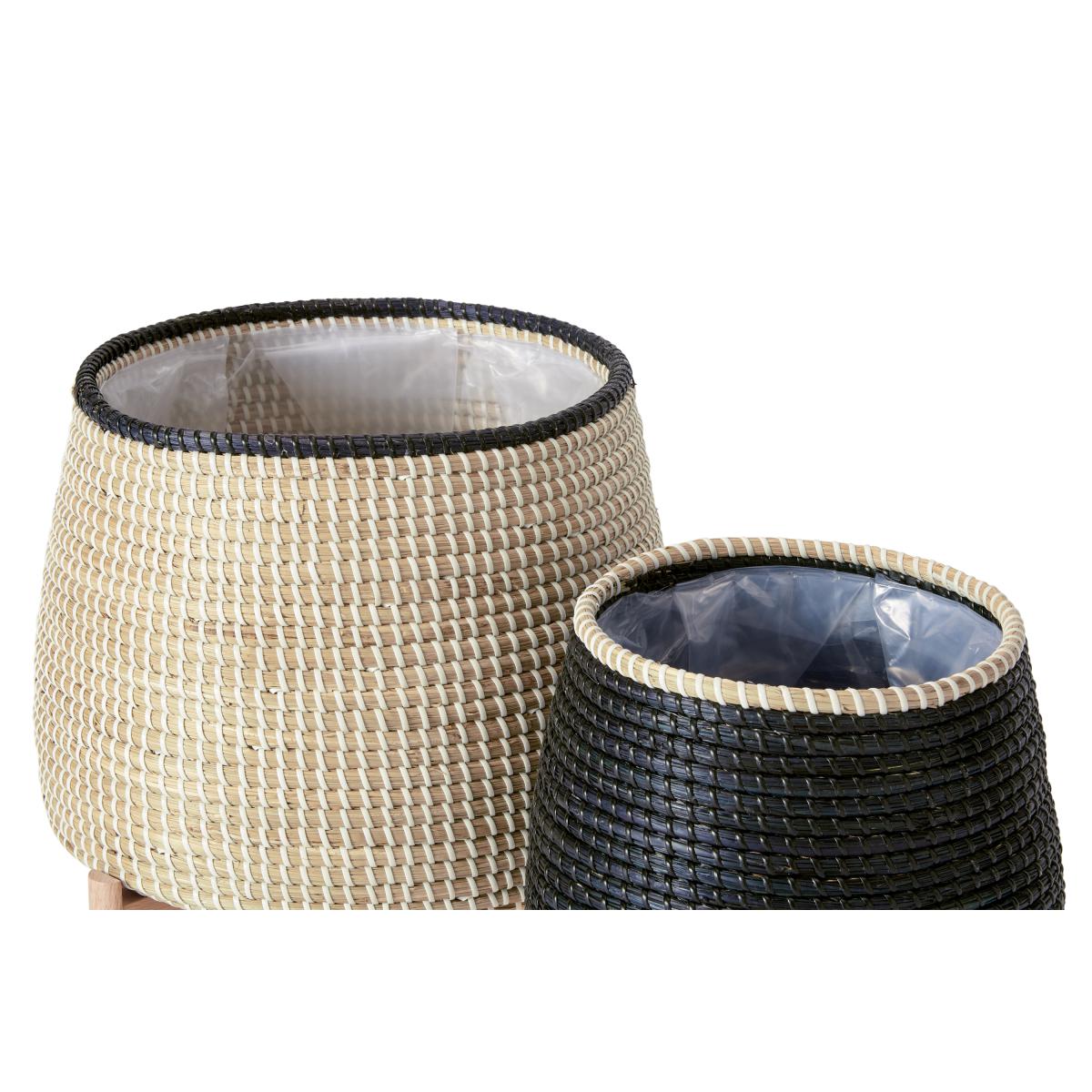 Melle Set of 2 Seagrass Planter Stands, Natural & Black – image 5