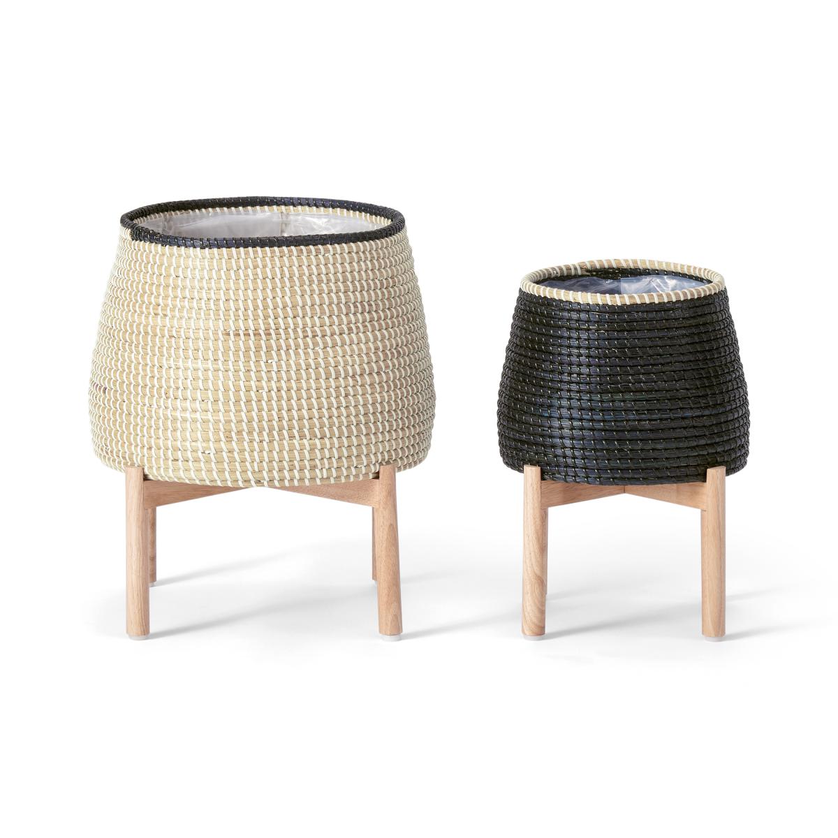 Melle Set of 2 Seagrass Planter Stands, Natural & Black – image 6