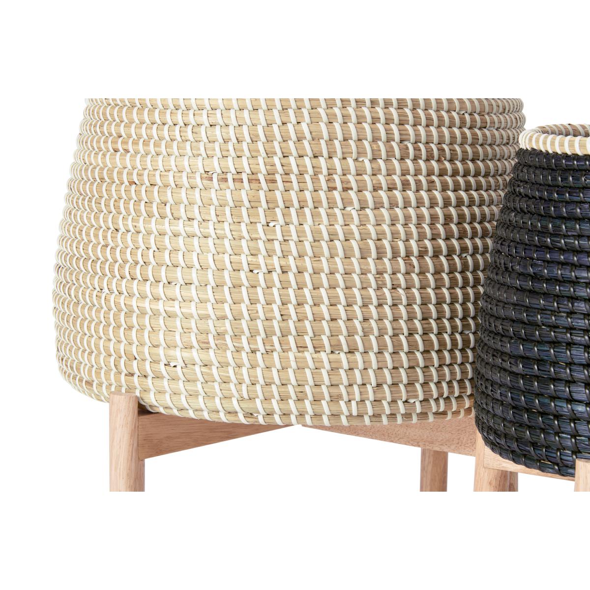 Melle Set of 2 Seagrass Planter Stands, Natural & Black – image 7