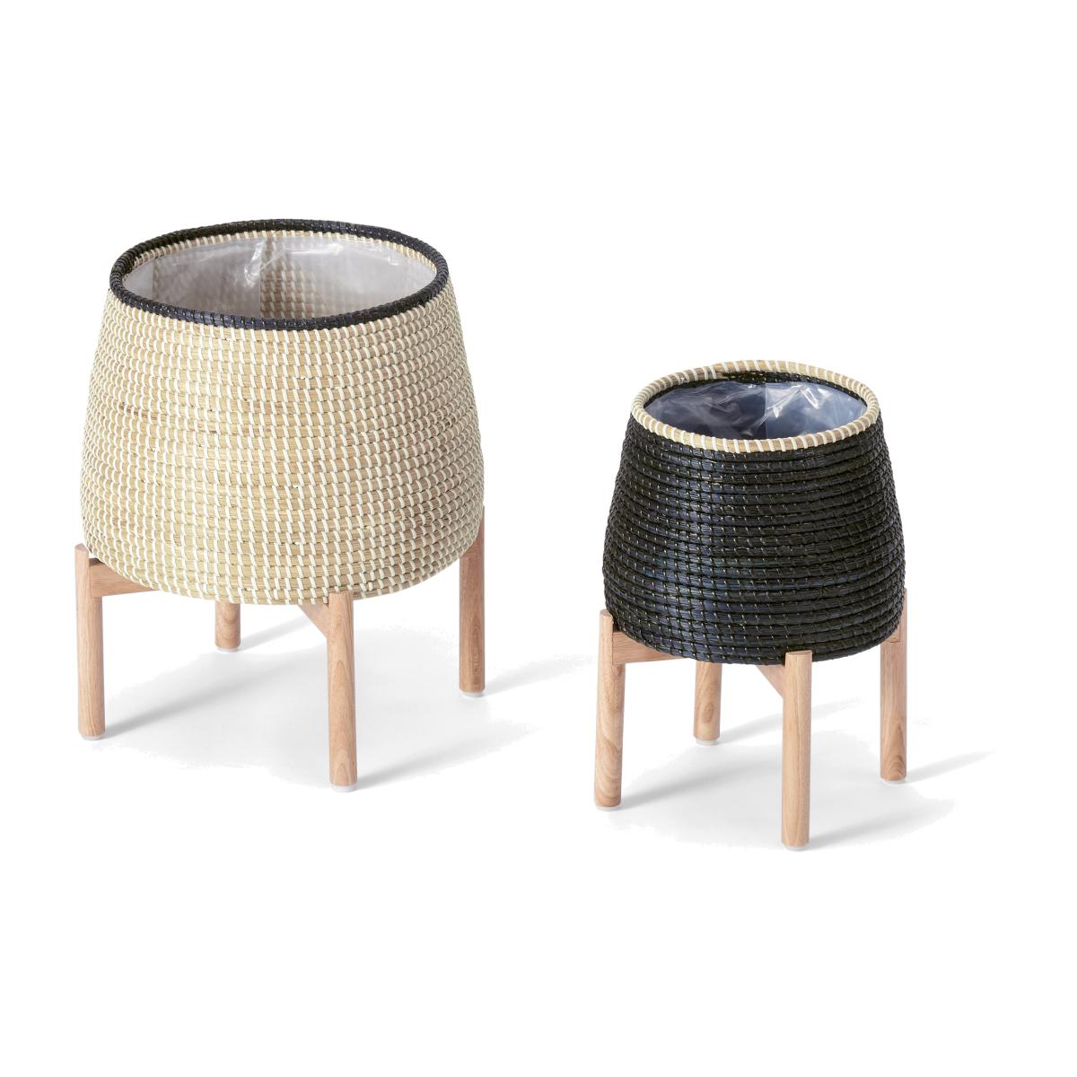 Melle Set of 2 Seagrass Planter Stands, Natural & Black – image 1