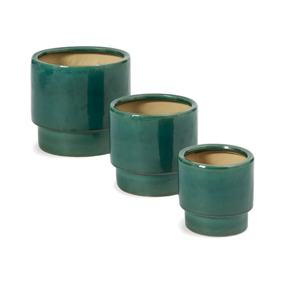 Salazar Set of 3 Planters with Platform, Turquoise Glaze Ceramic – image 1