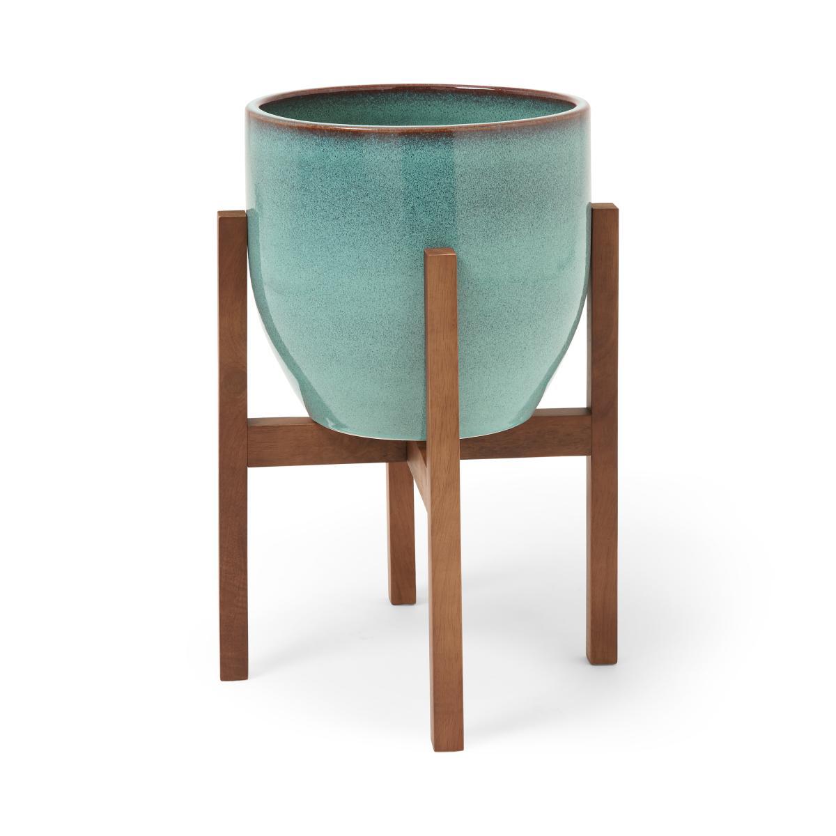 Silto Planter with Stand, Large, Teal Reactive Glaze – image 2