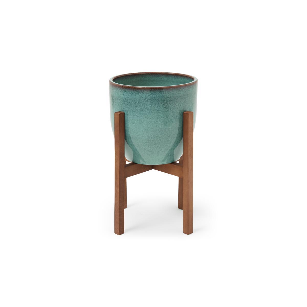 Silto Planter with Stand, Large, Teal Reactive Glaze – image 3