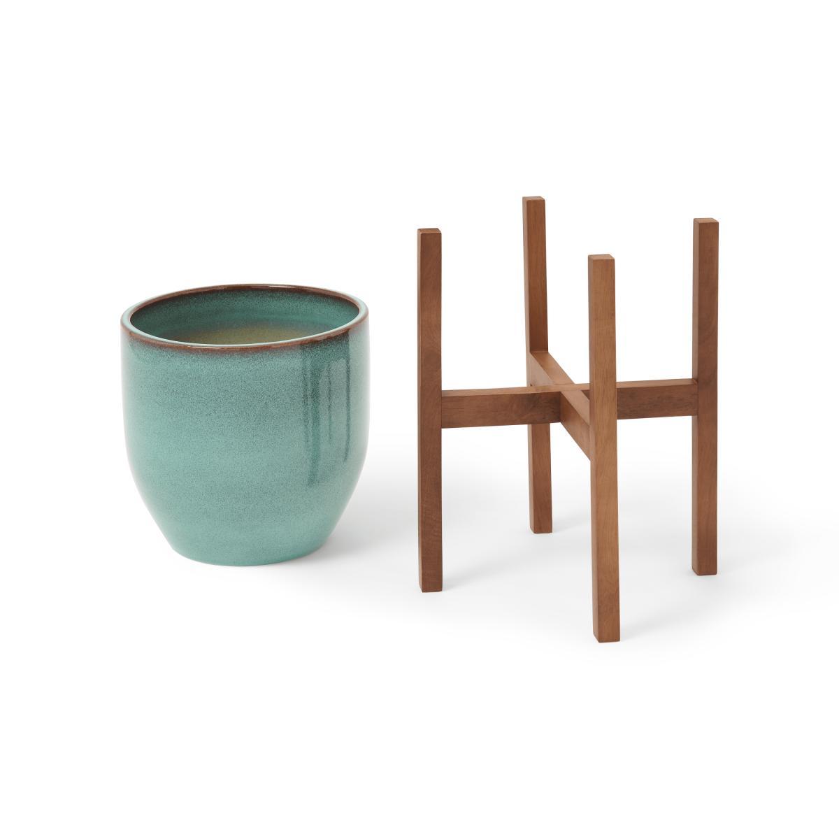 Silto Planter with Stand, Large, Teal Reactive Glaze – image 5