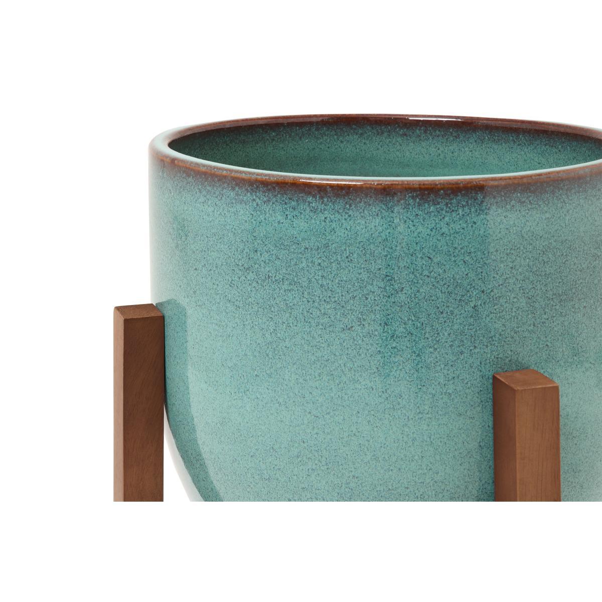 Silto Planter with Stand, Large, Teal Reactive Glaze – image 6