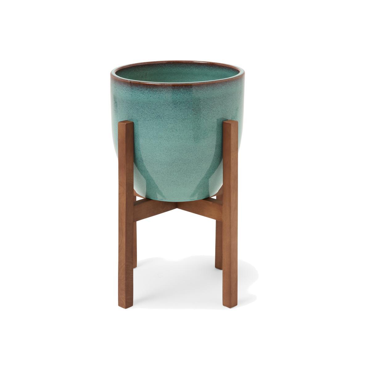 Silto Planter with Stand, Large, Teal Reactive Glaze – image 1