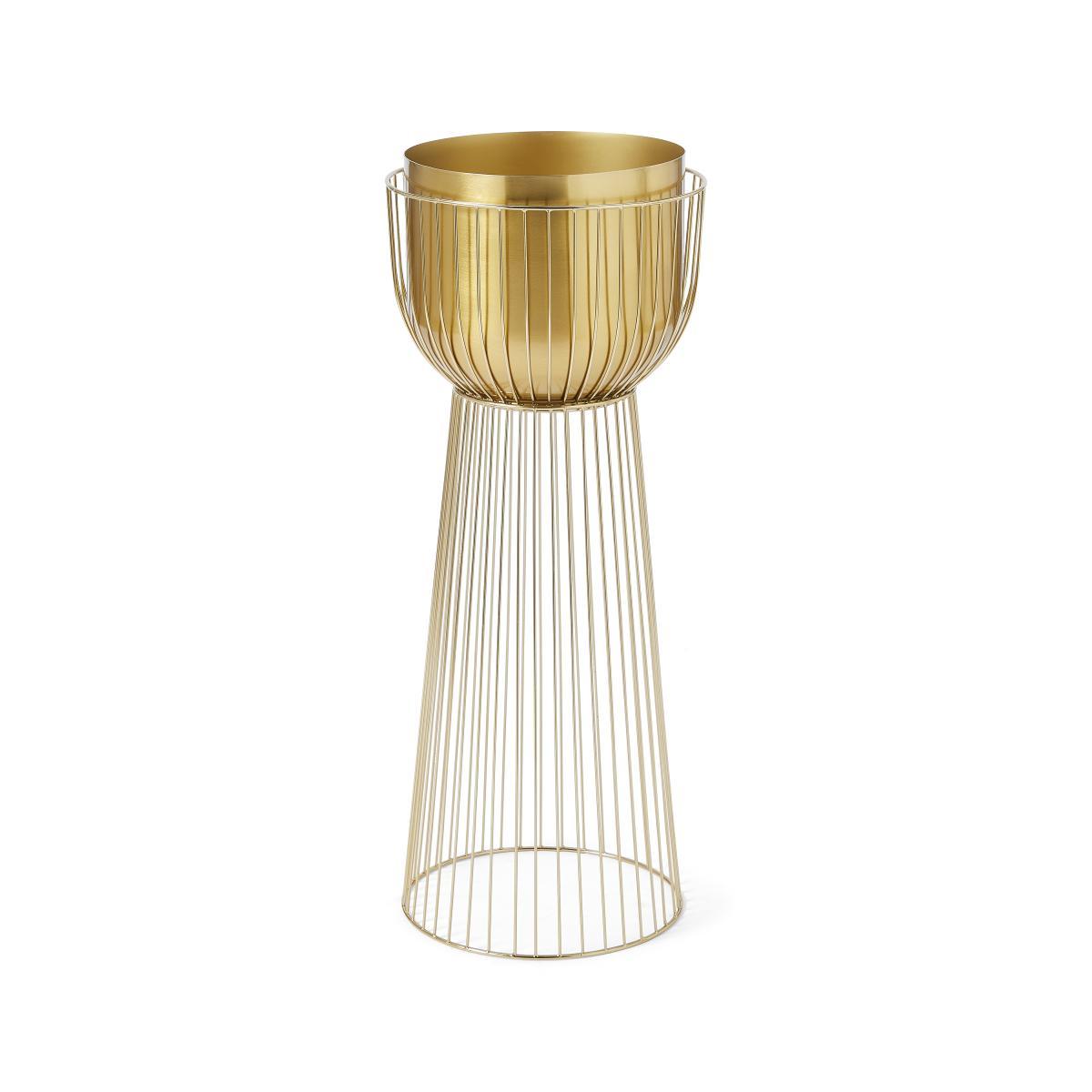 Carole Single Large Planter with Stand, Brass – image 2