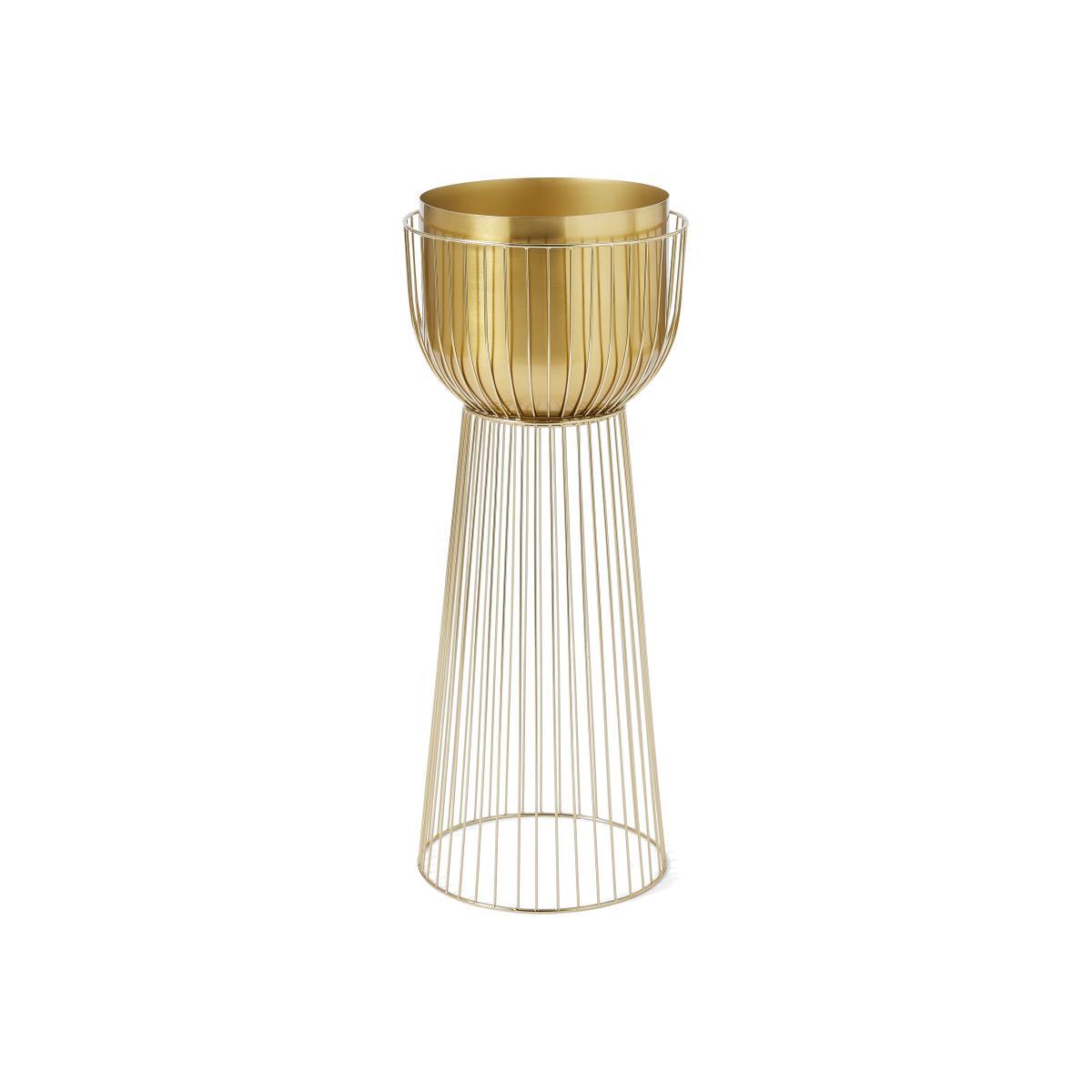 Carole Single Large Planter with Stand, Brass – image 1