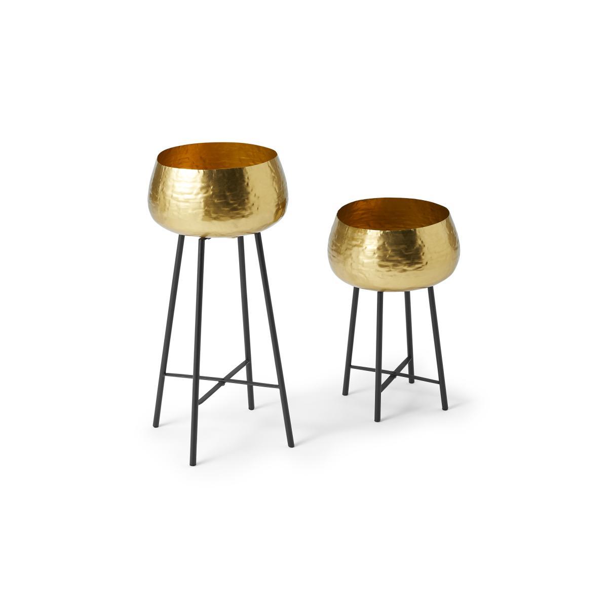 Boise Set of 2 Hammered Metal Planter with Metal Stand – image 2