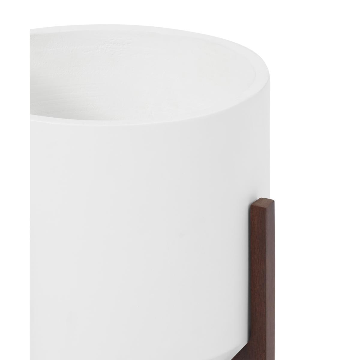 Afia Set of 2 Wide Plant Stands, Natural White Fibre Cement & Acacia – image 4