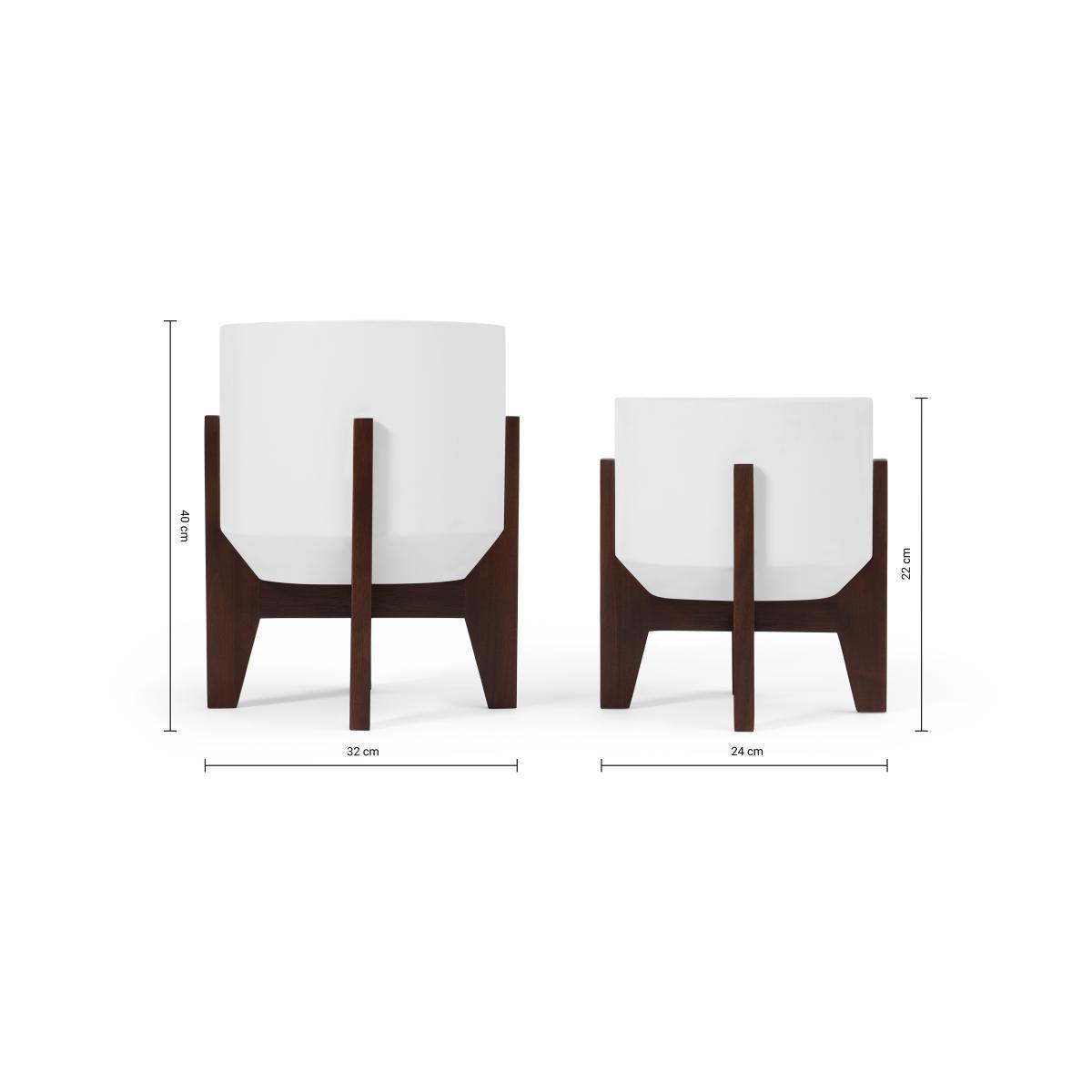 Afia Set of 2 Wide Plant Stands, Natural White Fibre Cement & Acacia – image 8