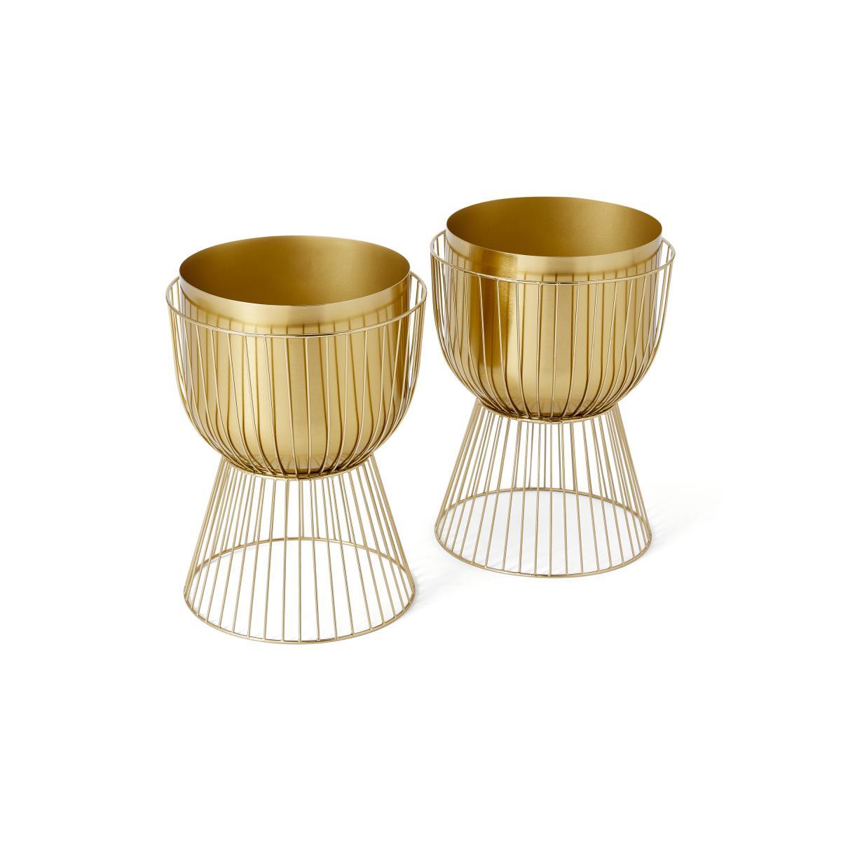 Carole Set of 2 Planters with Stands, Brass – image 2