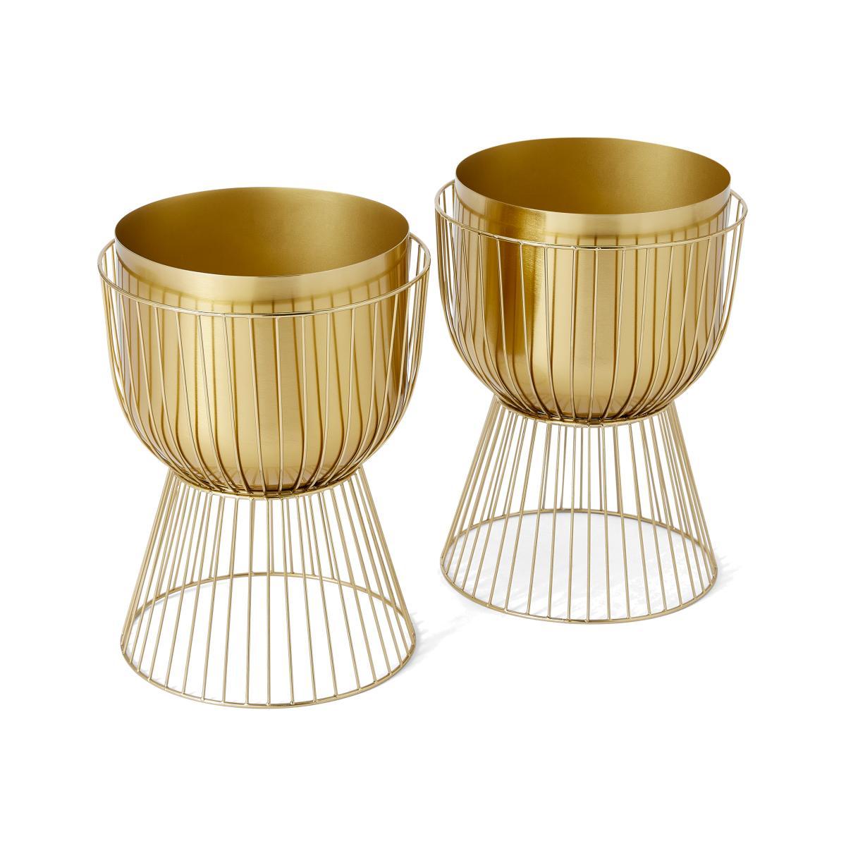 Carole Set of 2 Planters with Stands, Brass – image 1