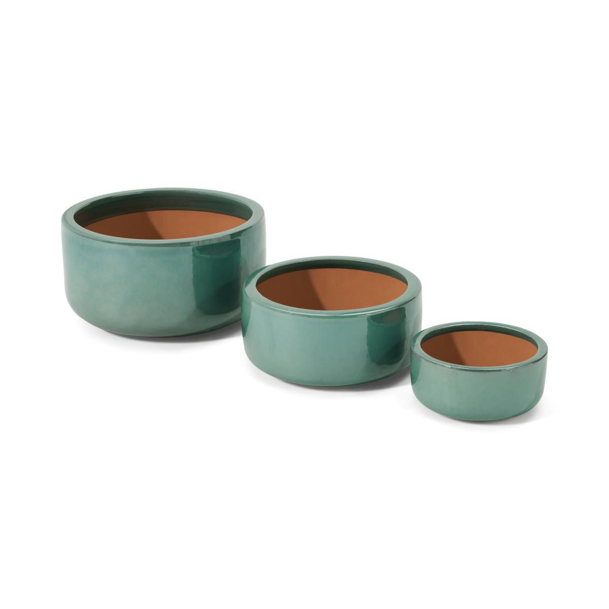 Saverio Set of 3 Low Planters, Light Turquoise Glaze Ceramic – image 2