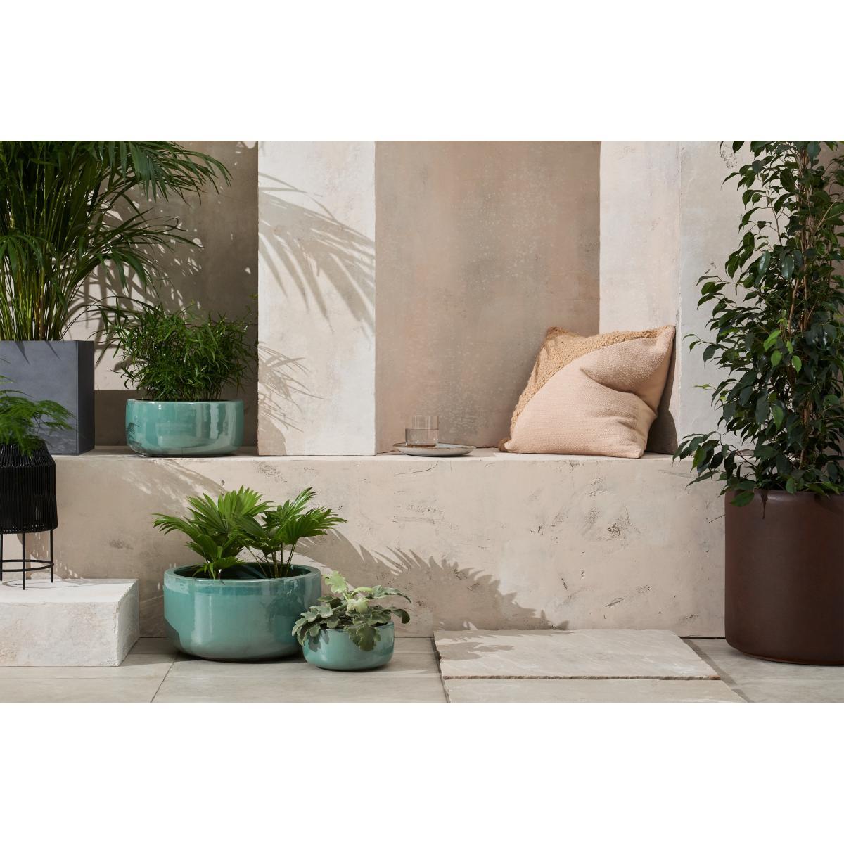 Saverio Set of 3 Low Planters, Light Turquoise Glaze Ceramic – image 3