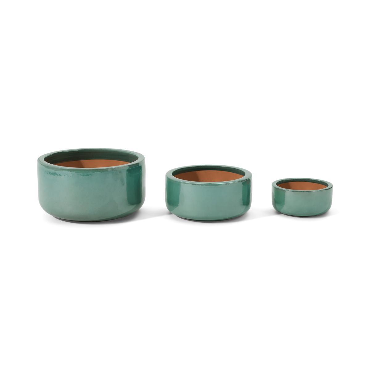 Saverio Set of 3 Low Planters, Light Turquoise Glaze Ceramic – image 5