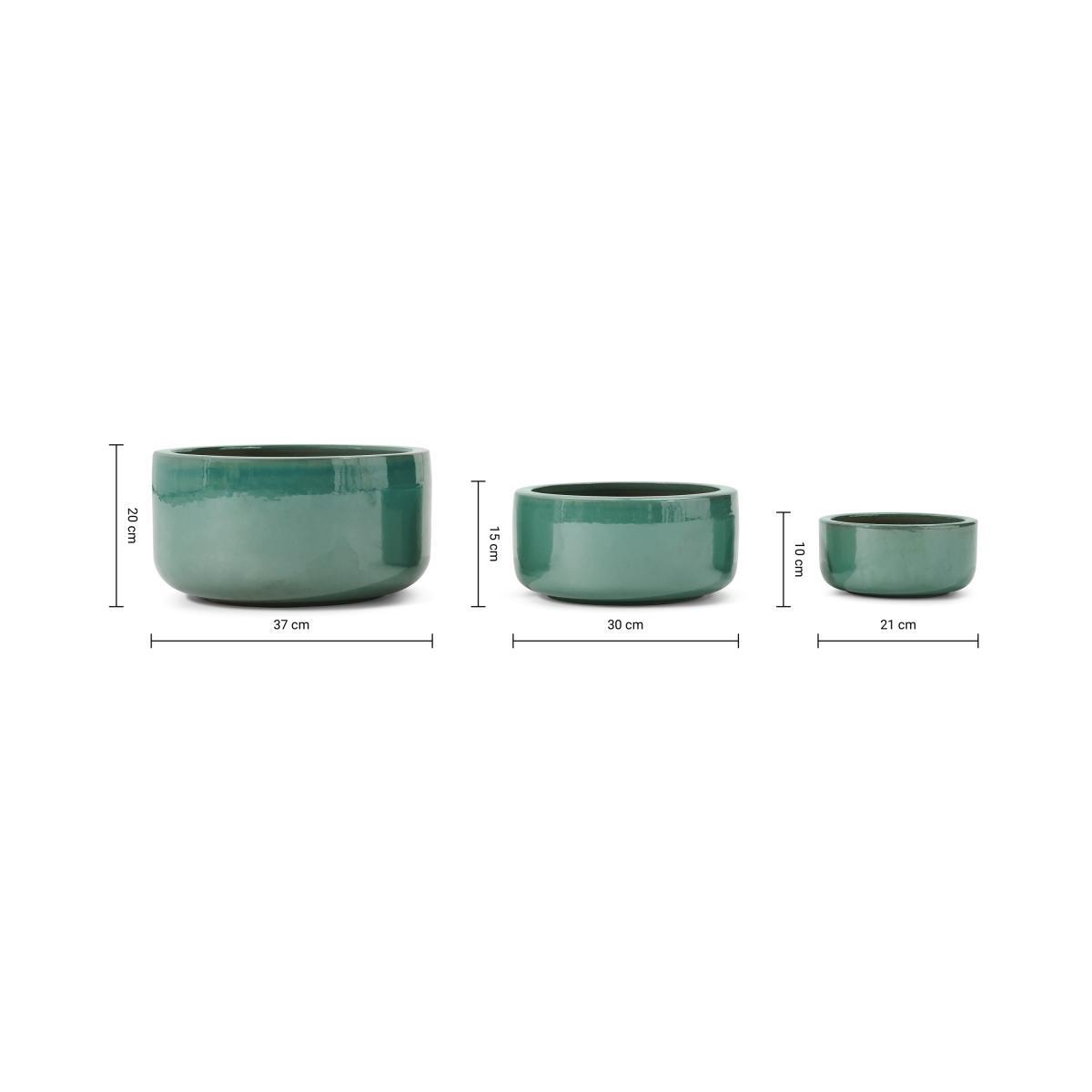 Saverio Set of 3 Low Planters, Light Turquoise Glaze Ceramic – image 8