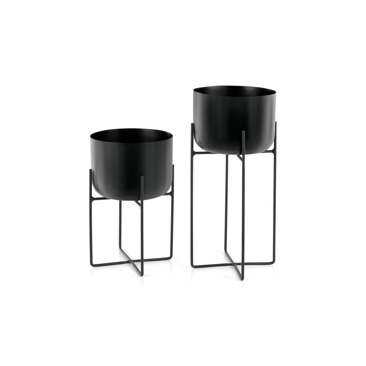 Salix Set of 2 Large Planters with Stands, Black – image 2