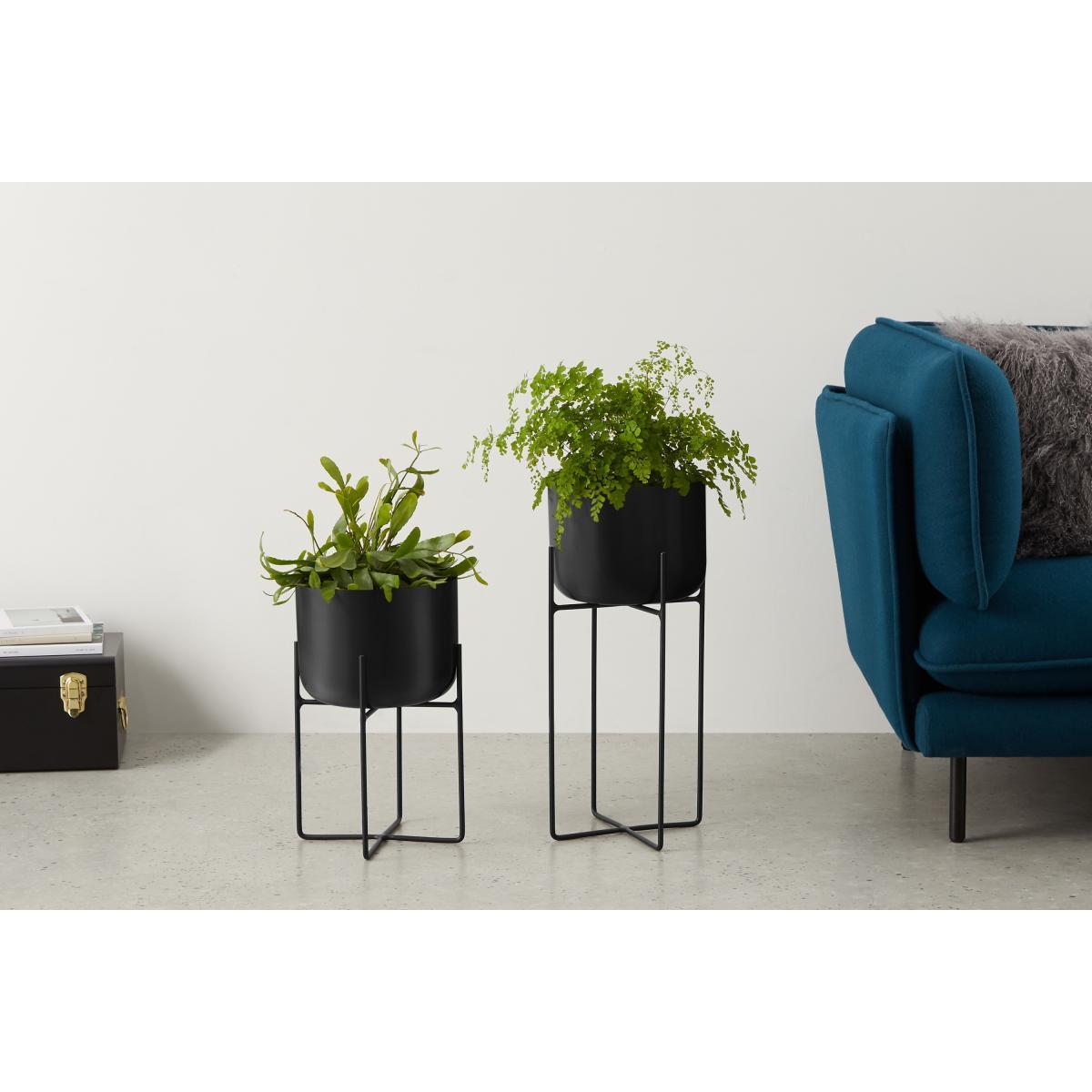 Salix Set of 2 Large Planters with Stands, Black – image 3